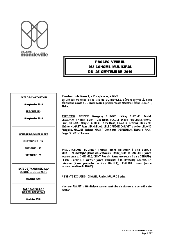 PV C.M. 25 septembre 2019