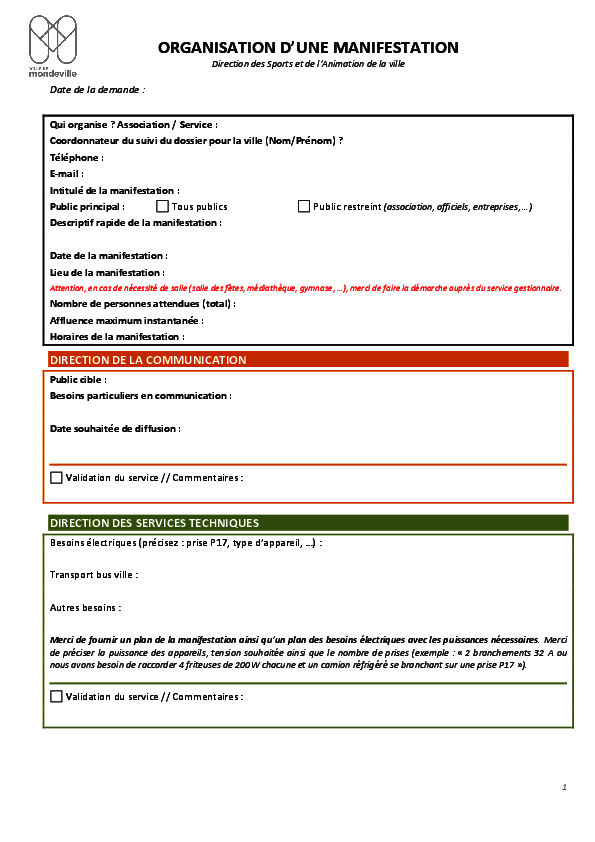 Fiche organisation manifestation