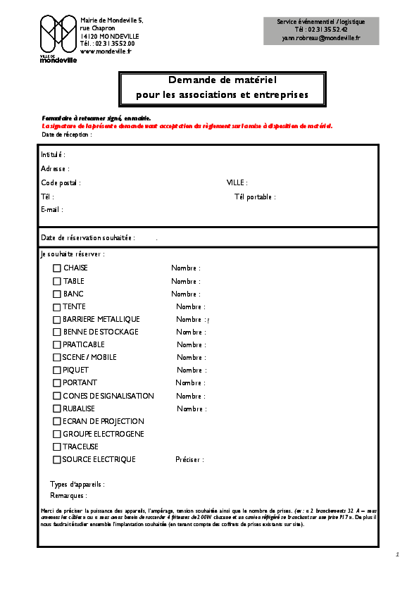 Demande de prêt de matériel (pour les associations)