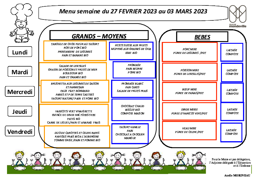 Menus du 27 février au 31 mars 2023