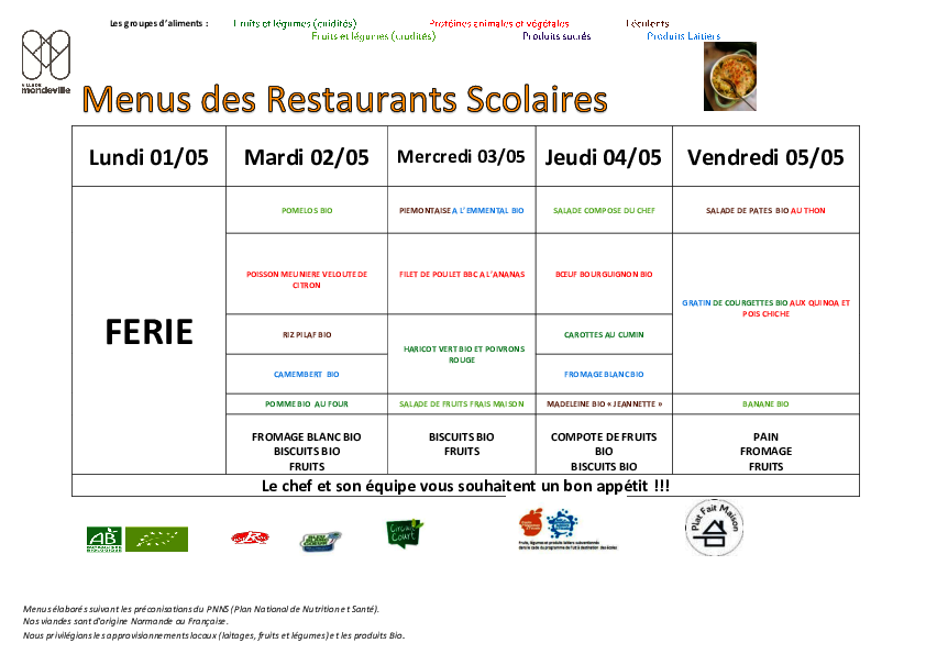 Menus du 2 mai au 2 juin 2023