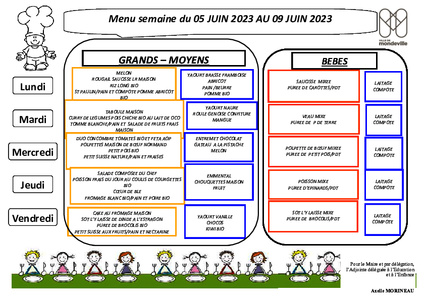 Menus du 5 au 30 juin 2023