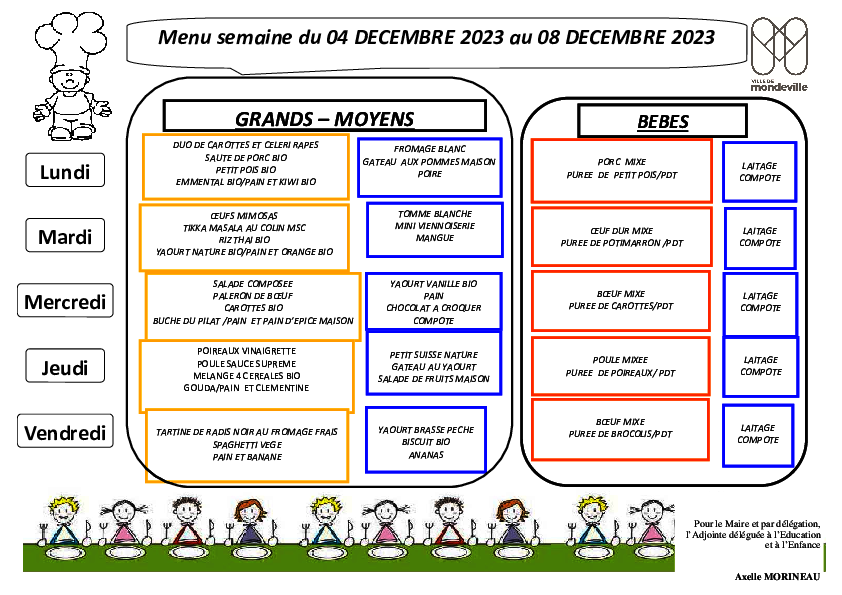 Menus du 4 au 22 décembre 2023