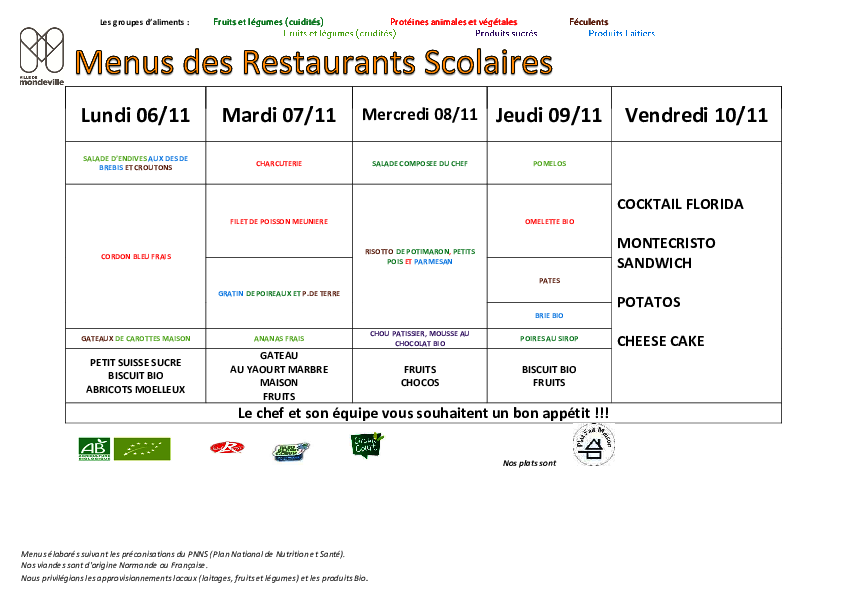 Menus du 6 novembre au 8 décembre 2023
