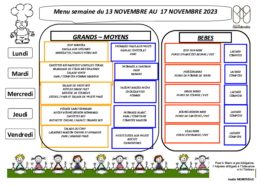 Menus du 13 novembre au 1er décembre 2023