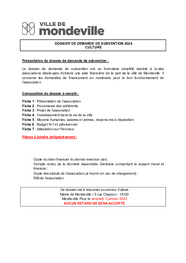 Demande de subventions associations culturelles 2024