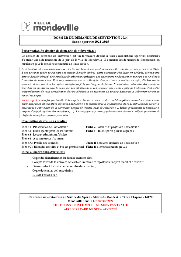 Dossier subventions sport 2024