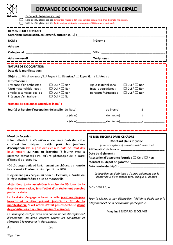 Formulaire location Espace Pierre Soismier