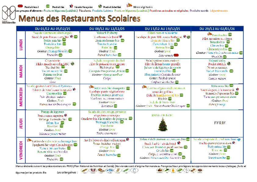Menus du 1er décembre 2025 au 2 janvier 2026