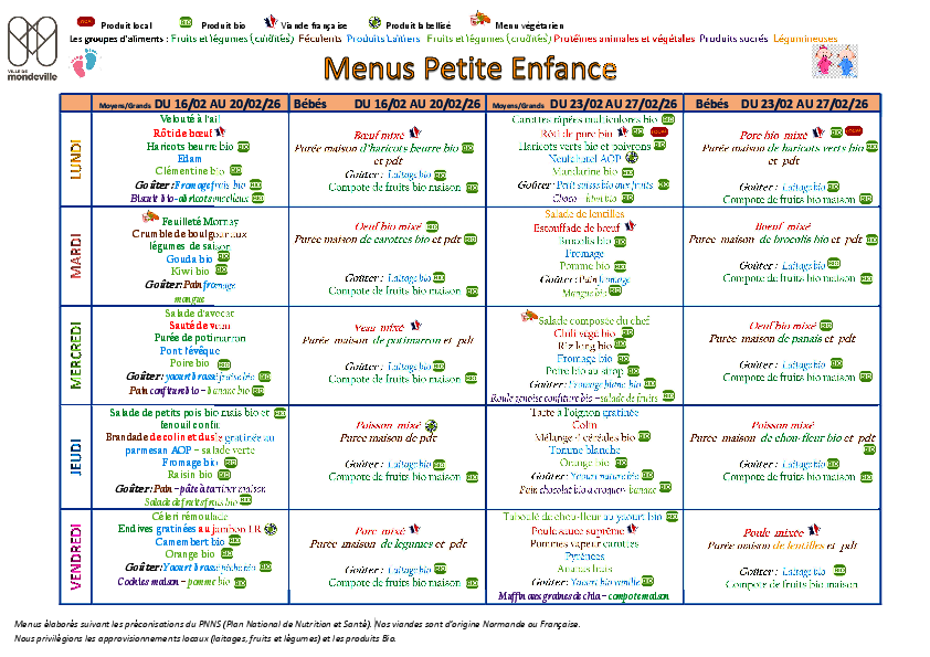 Menus du 16 au 27 février 2026