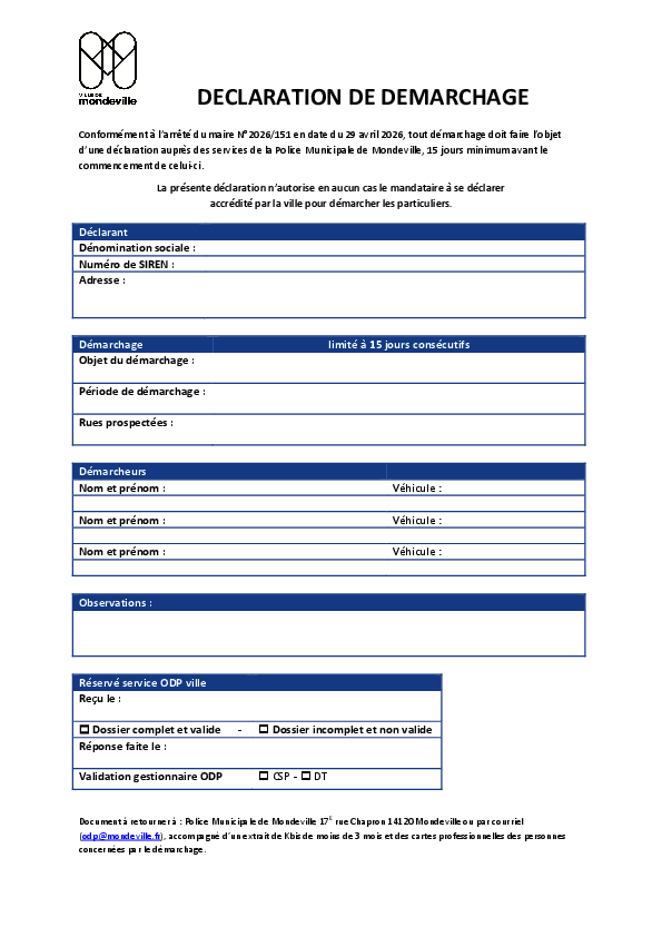 Déclaration de démarchage